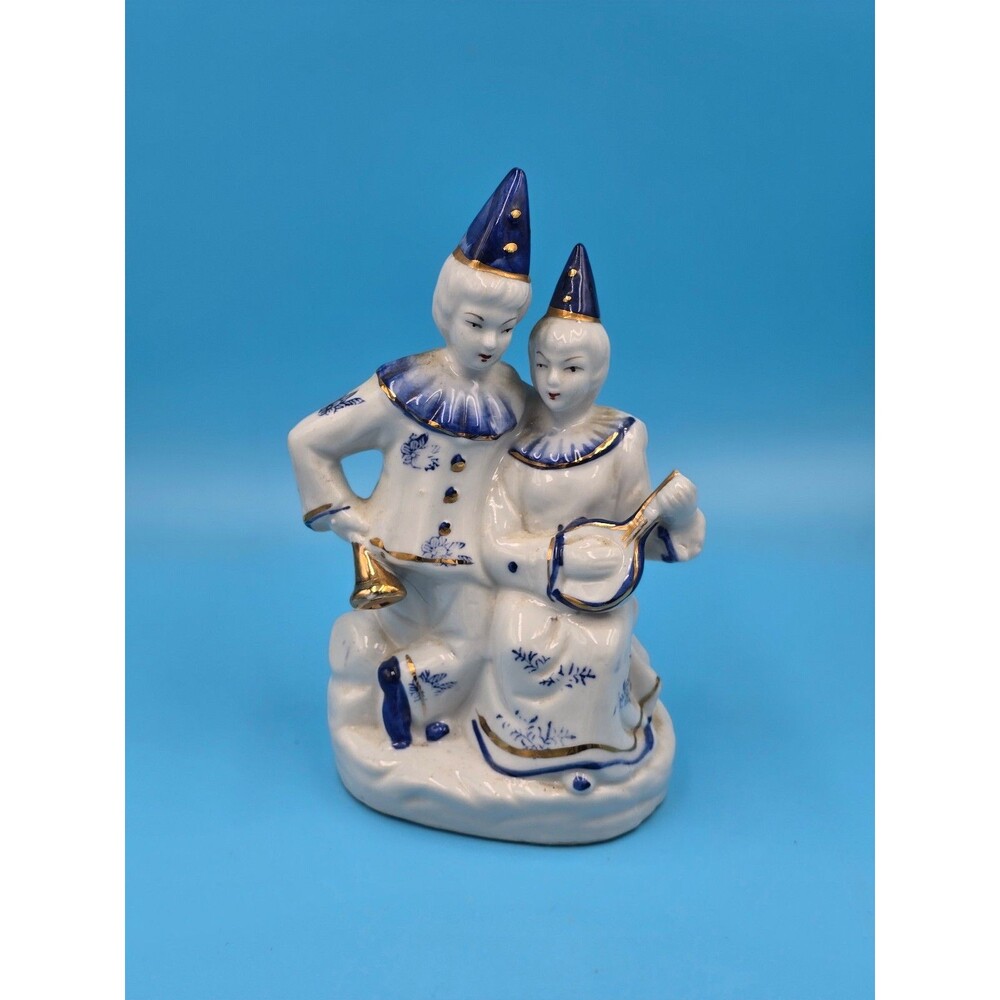 Vintage Porcelain Clown Statue 7"